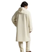 Back view of the Opening Ceremony White Toggle Coat showing team logos.