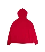 vetements red hoodie back view with minimalist branding