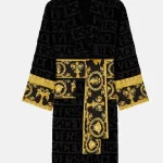 Black Versace robe front view relaxed wrap lounge style