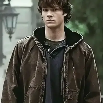 Supernatural Sam Winchester hooded jacket featuring a durable front zipper and dual chest pockets.