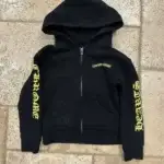 Chrome Hearts Kids Yellow Zip-up Black Hoodie featuring vibrant yellow graphic accents and a premium heavy-weight cotton finish.