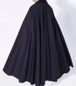 Mens Alfonso Blue Wool Cloak back view showing full-length wool drape and smooth blue cape shape
