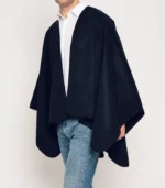 Mens Clint Wool Poncho Charcoal in a rich charcoal shade with a smooth wool finish and easy drape