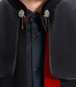 Mens 1901 Black and Red Cloak with bold two tone wool drape and classic stand up collar
