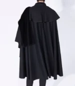 Mens 1901 Black Wool Cloak back view showing black premium wool drape and long cape shape