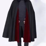 Mens Alfonso Black and Burgundy Wool Cape with black burgundy color, premium wool, and open front