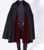 Mens Alfonso Black and Burgundy Wool Cape with black burgundy color, premium wool, and open front