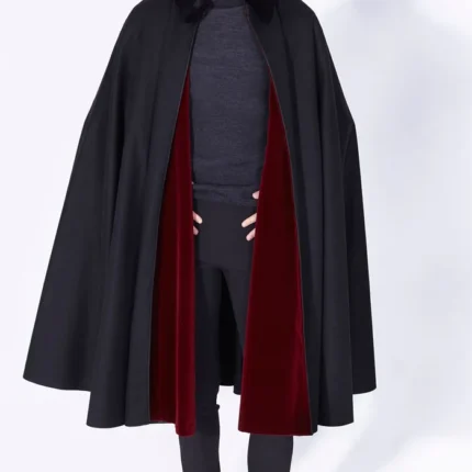 Mens Alfonso Black and Burgundy Wool Cape with black burgundy color, premium wool, and open front