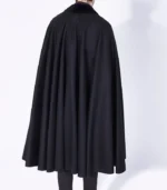 Mens Alfonso Black and Burgundy Wool Cape back view showing long wool drape and two tone finish