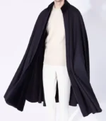 Mens Alfonso Blue Wool Cloak with elegant blue wool fabric, long cape cut, and refined menswear appeal