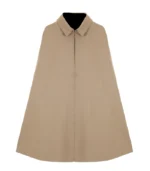 Mens Alfonso Long Brown Wool Cape front view with open front, shirt collar, and rich brown tone