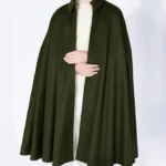 Mens Alfonso Long Green Wool Cape with deep green finish, long wool fall, and clean cape structure