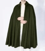 Mens Alfonso Long Green Wool Cape with deep green finish, long wool fall, and clean cape structure