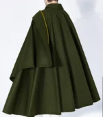 Mens Alfonso Long Green Wool Cape back view showing full green fall and smooth rear cape shape