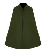 Mens Alfonso Long Green Wool Cape front view with open front, shirt collar, and rich green tone