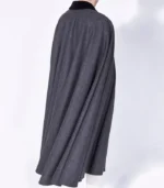 Mens Alfonso Long Grey Wool Cape back view showing full grey fall and smooth rear cape structure