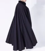 Mens Alfonso Blue Wool Cloak with long blue wool body, classic cape shape, and clean front style