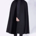 Mens Black Alfonso Wool Cape featuring a sharp black look, full wool drape, and timeless cape silhouette