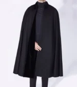 Mens Black Alfonso Wool Cape featuring a sharp black look, full wool drape, and timeless cape silhouette