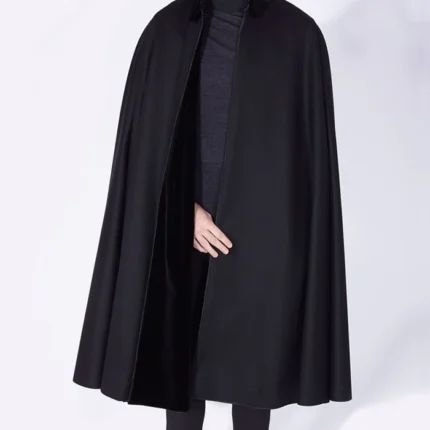 Mens Black Alfonso Wool Cape featuring a sharp black look, full wool drape, and timeless cape silhouette
