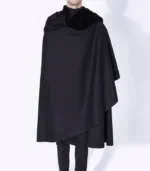 Mens Black Alfonso Wool Cape front view with open-front style, clean black color, and classic cape shape