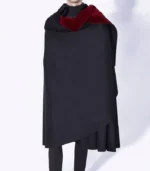 Mens Alfonso Black and Burgundy Wool Cape in premium wool with soft velvet lining and open front