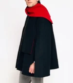 Mens Byron Black Wool Cape in smooth black wool with zipper closure and classic stand up collar