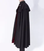 Mens Classic 1901 Wool Cloak in black burgundy with long cape style and classic stand up collar