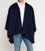 Mens Clint Wool Poncho Charcoal with premium wool look, open front cut, and relaxed men’s fit