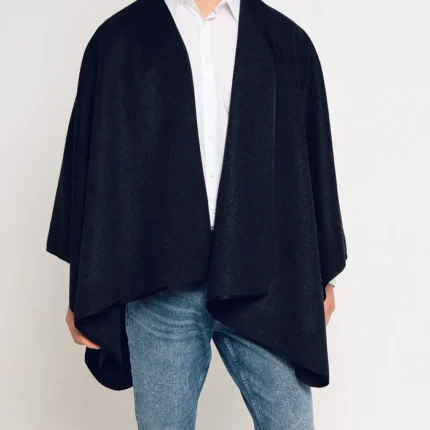Mens Clint Wool Poncho Charcoal with premium wool look, open front cut, and relaxed men’s fit
