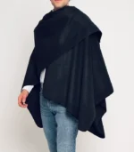Mens Clint Wool Poncho Charcoal with open front, clean wool drape, and modern men’s poncho style