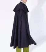 Mens 1901 Navy Burgundy Wool Cloak in premium wool look with stand up collar and long cape fall