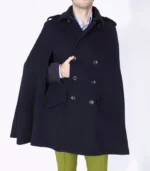 Mens Wool Trench Navy Port Cap featuring a clean navy wool look and timeless trench cape cut