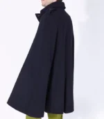 Mens Wool Trench Navy Port Cap with double breasted front and refined navy wool cape design
