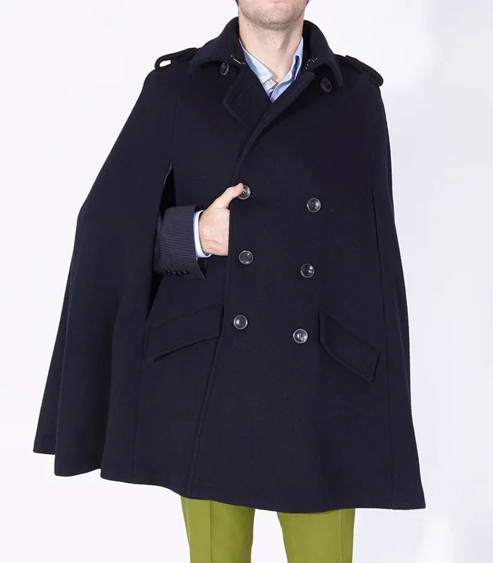 Mens Wool Trench Navy Port Cape Mens Wool Trench Navy Port Cap featuring a clean navy wool look and timeless trench cape cut