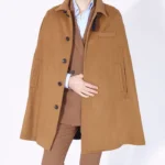 Mr Darcy Brown Wool Cape with rich brown finish, button front style, and classic menswear shape