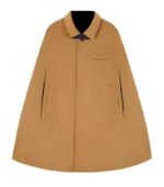Mr Darcy Brown Wool Cape front view with button closure, shirt collar, and warm brown finish