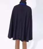 Mr Darcy Navy Wool Cape back view showing full navy wool drape, smooth rear fall, and clean cape shape