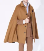 Mr Darcy Brown Wool Cape in a warm brown tone with smooth wool drape and refined cape style